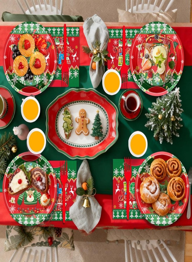 طقم أطباق ومناديل عيد الميلاد، أطقم أطباق ومناديل ورقية للعطلات، أطباق ومناديل وأكواب وشوك ورقية مزينة برسومات سترات شتوية قبيحة لتزيين حفلات عيد الميلاد، تكفي 24 شخصًا - Image 5